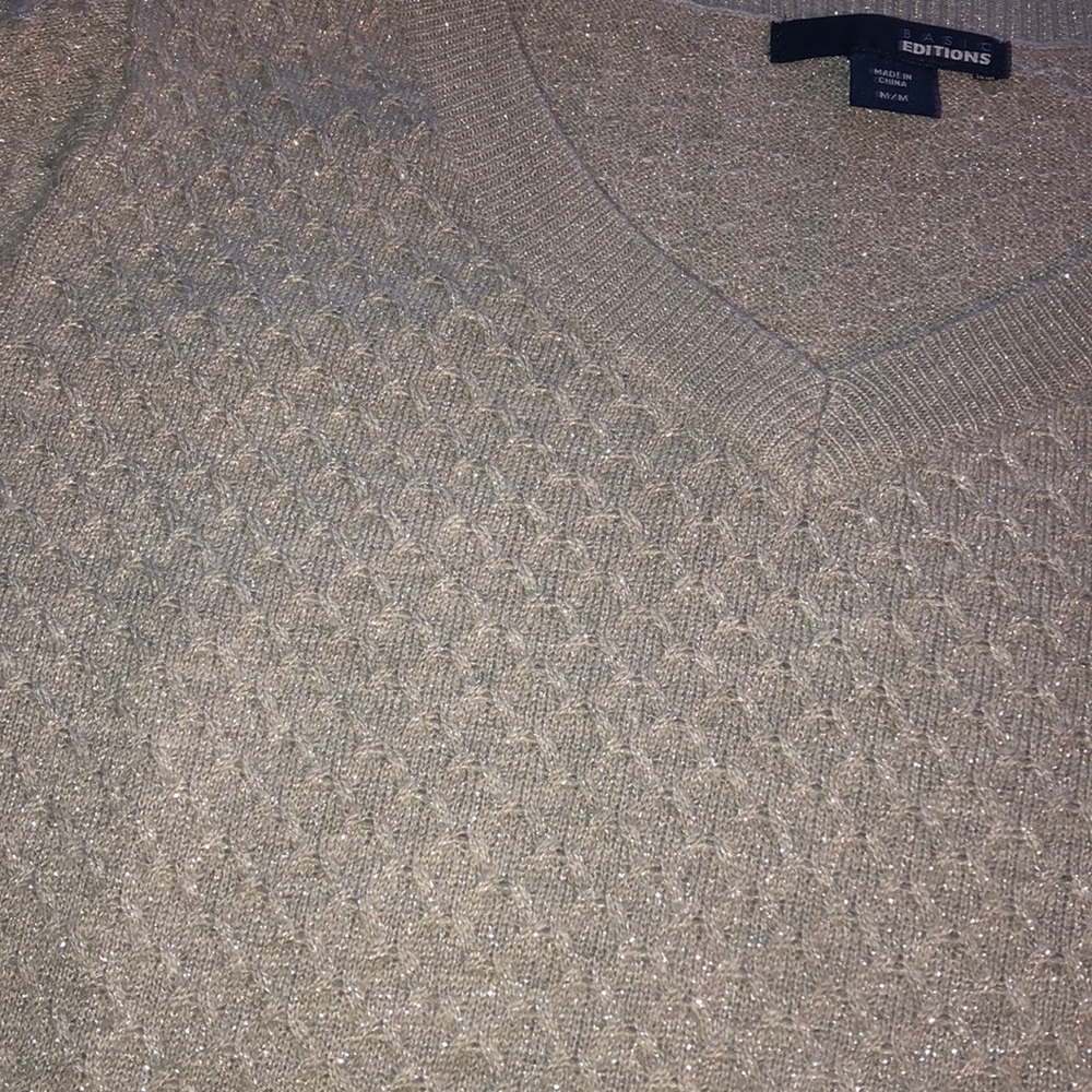 Basic V-neck sweater, grey with subtle sparkle